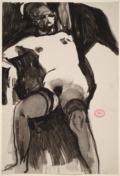 Untitled [nude in dark stockings with her left arm raised]
