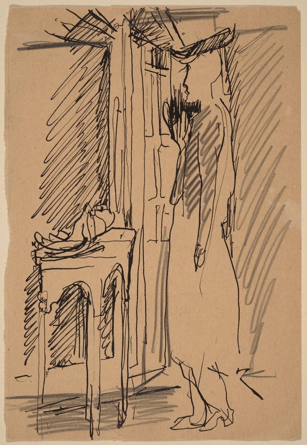 Standing Woman Looking Out Window, Next to Table with Fruit by Mark Rothko