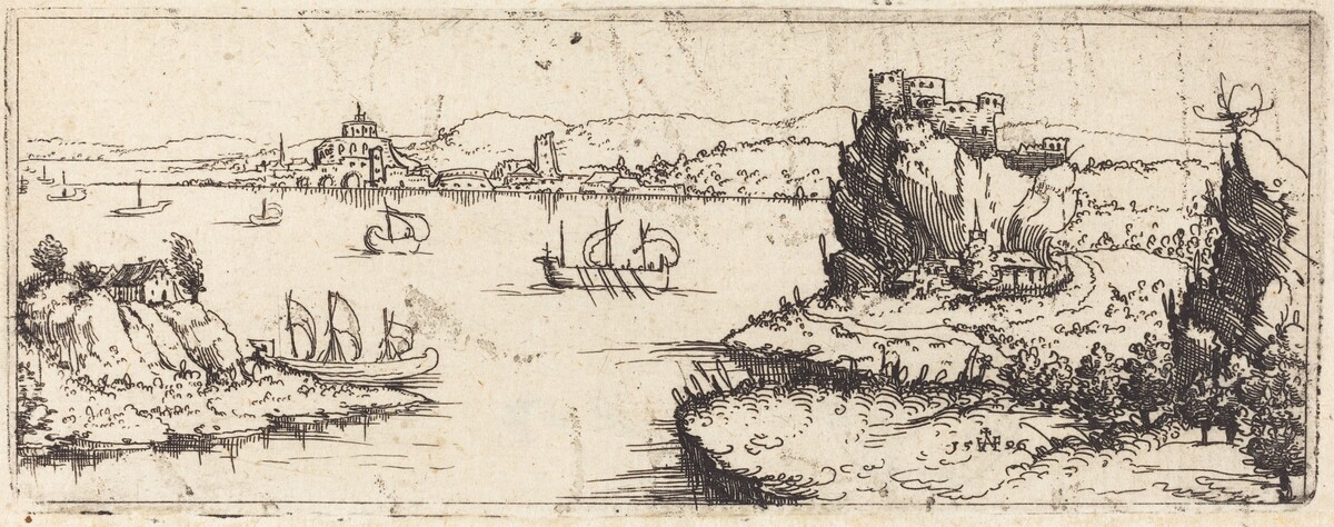 Landscape with Sail Boats [bottom plate] by Augustin Hirschvogel