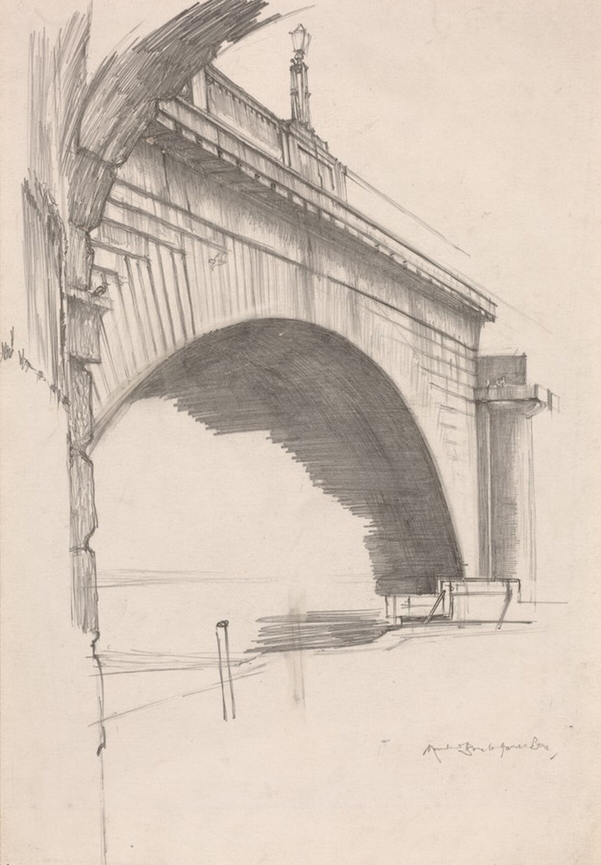 An Arch of Old Waterloo Bridge by Sir Muirhead Bone