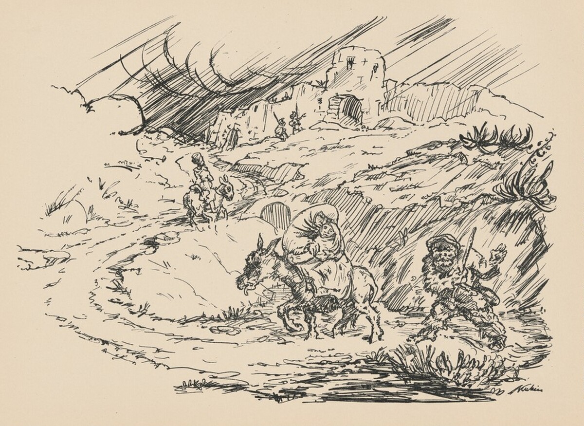 Auf der Flucht (In Flight) from Deutsche Graphiker der Gegenwart (German Printmakers of Our Time) by Alfred Kubin