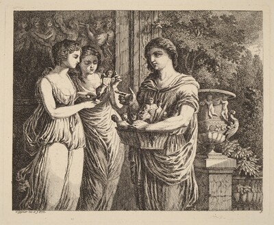 Figurine Seller with Two Girls