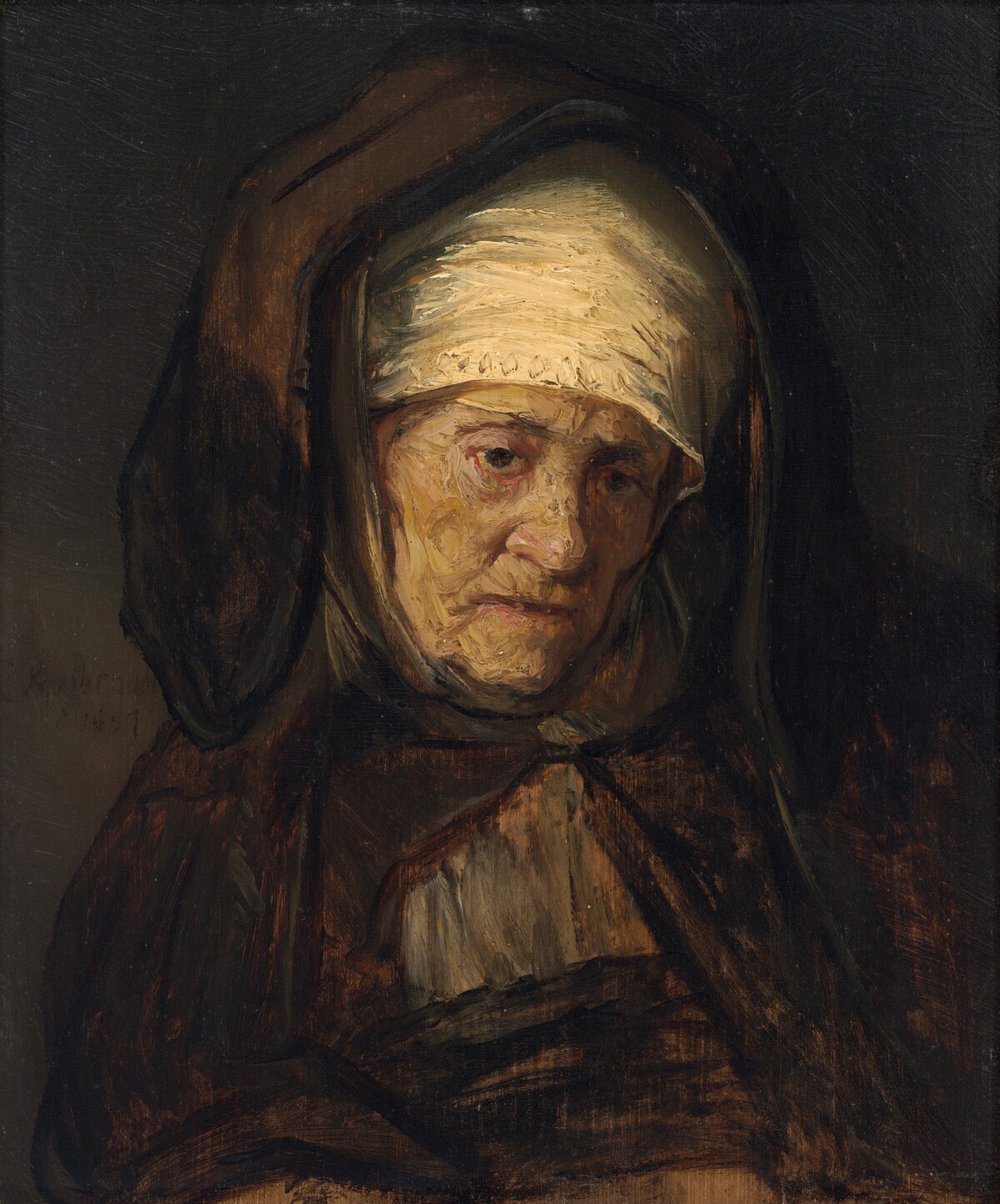 Head of an Aged Woman by Rembrandt Workshop