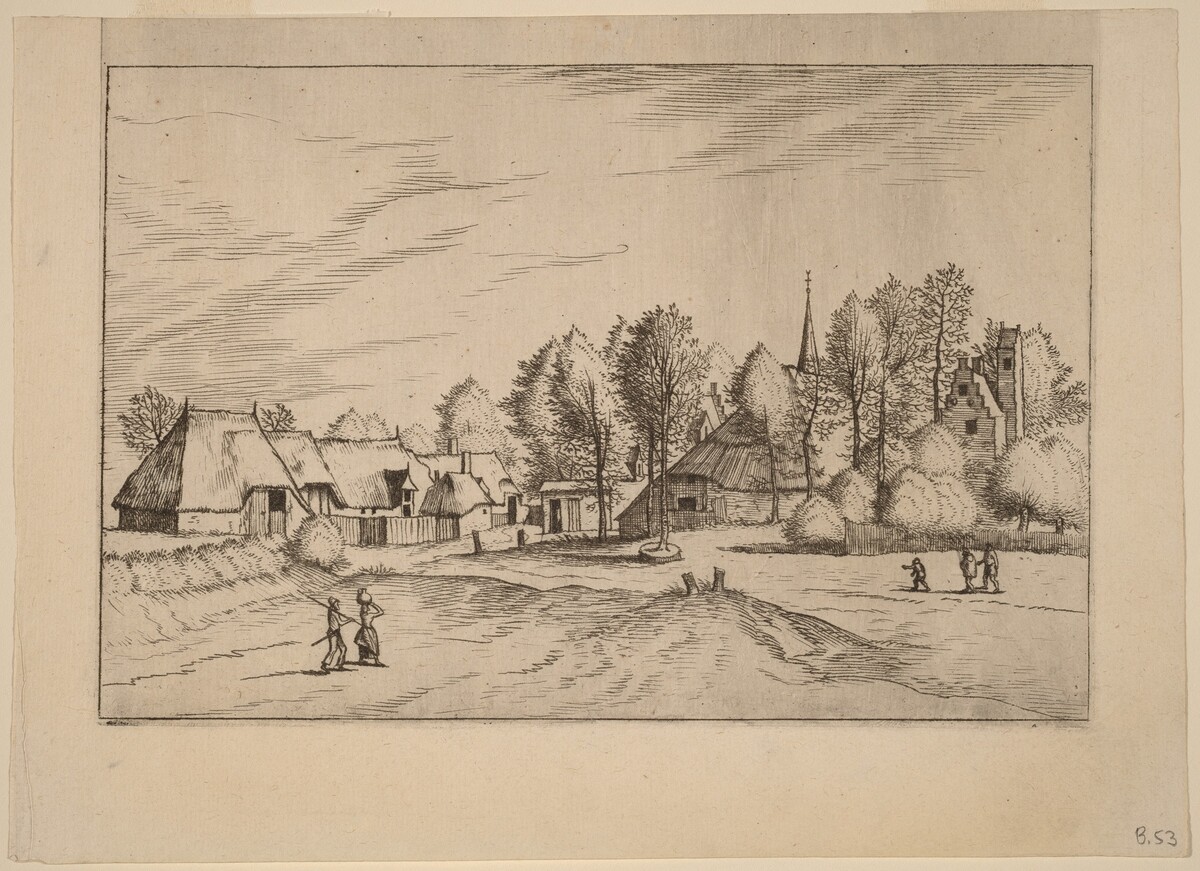 Country Village with Church Tower by Johannes van Doetechum, the Elder and Lucas van Doetechum after Master of the Small Landscapes