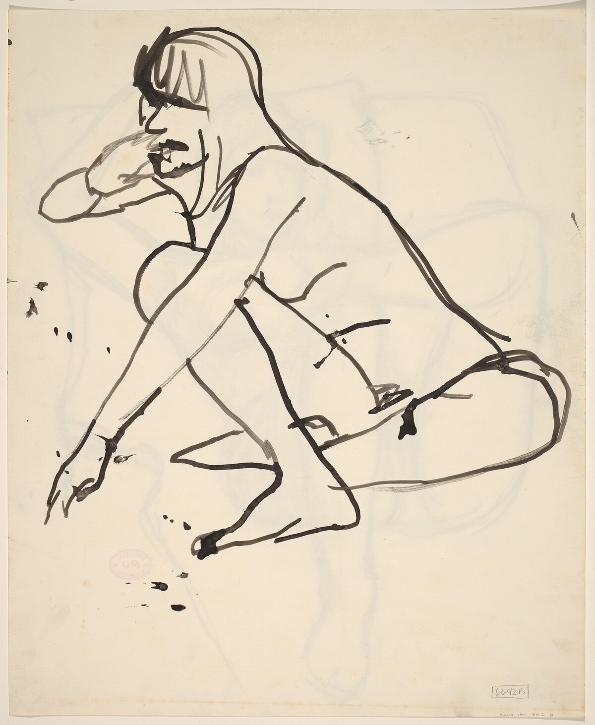 Untitled [seated female nude reaching with left hand] [verso] by Richard Diebenkorn