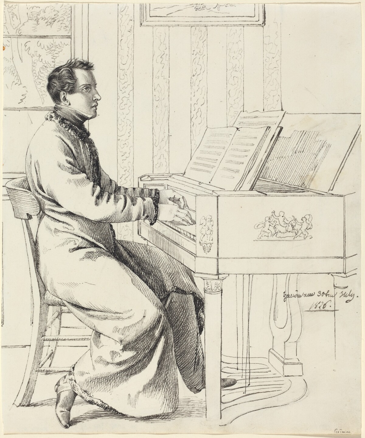 The Artist's Brother-in-Law, Ludwig Hassenpflug, Preparing to Play the Piano by Ludwig Emil Grimm