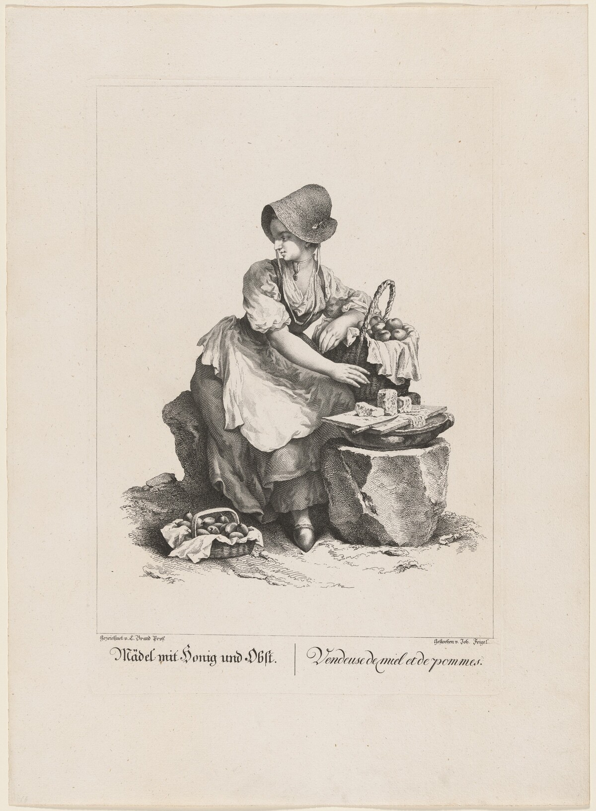 Mädel mit Honig und Obst (Girl Selling Honey and Fruit) by Johann Feigel after Johann Christian Brand
