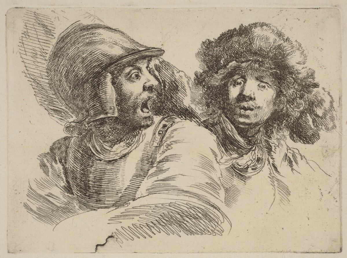 Frightened Soldier and Man with Fur Cap by Stefano Della Bella