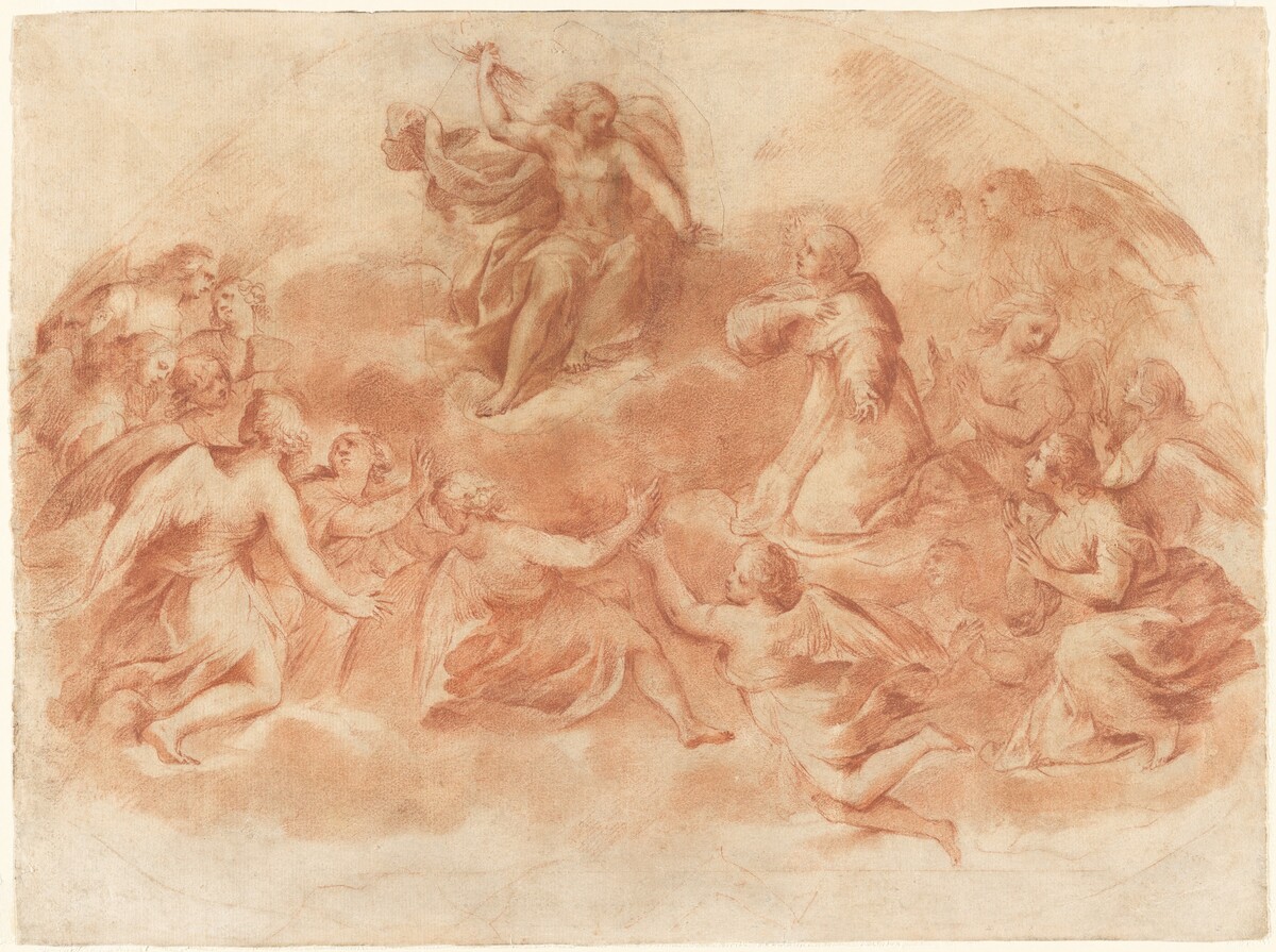 Christ in Glory with Angels and a Saint Kneeling in Adoration by Francesco Allegrini