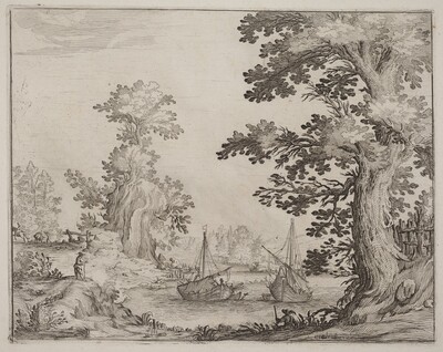 Landscape and River with Anchored Vessels