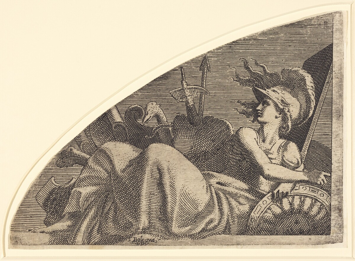 Bellona Seated on Her Trophies by Léon Davent after Francesco Primaticcio