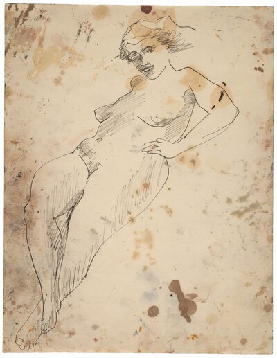 Seated Nude Leaning Back and to the Right, Left Hand on Hip, Ankles Crossed
