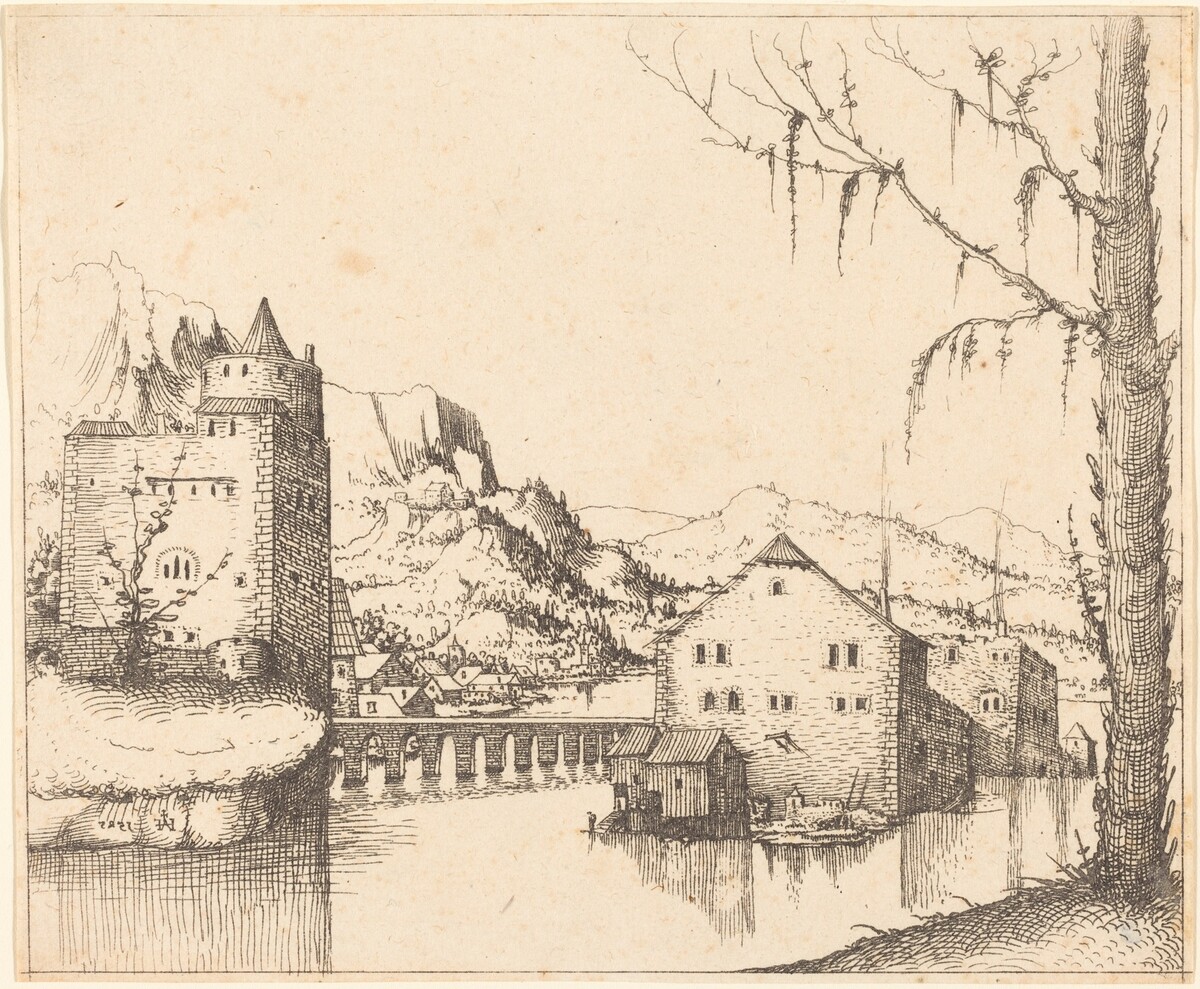 River Landscape with Two Buildings by Augustin Hirschvogel