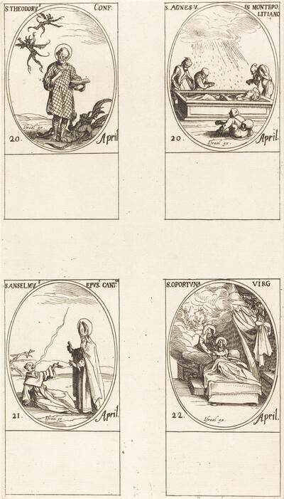 St. Theodorus; St. Agnes of Monte Pulciano; St. Anselme, Archbishop of Canterbury; St. Opportuna and Virgin