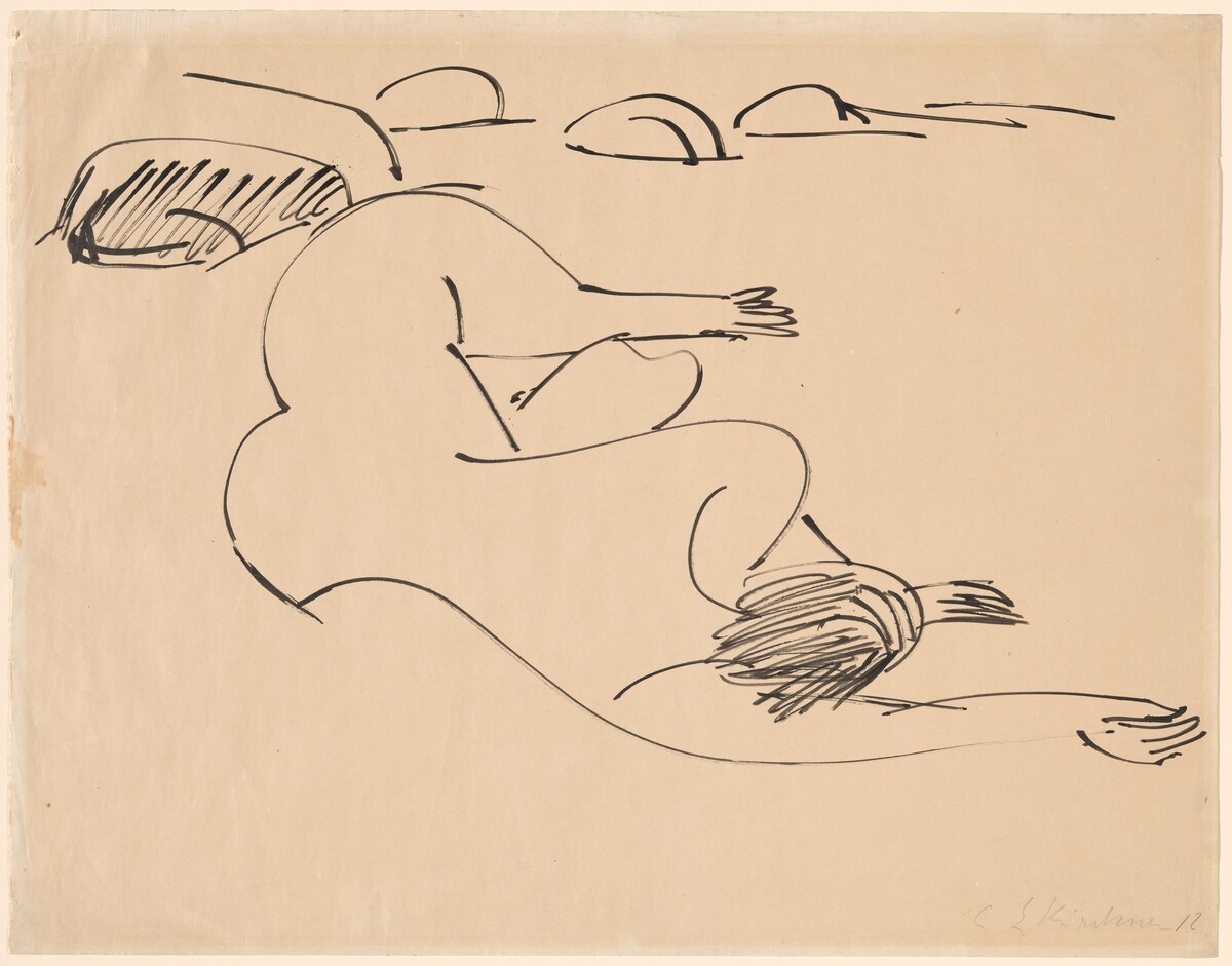 Erna Lying on the Beach among Rocks by Ernst Ludwig Kirchner