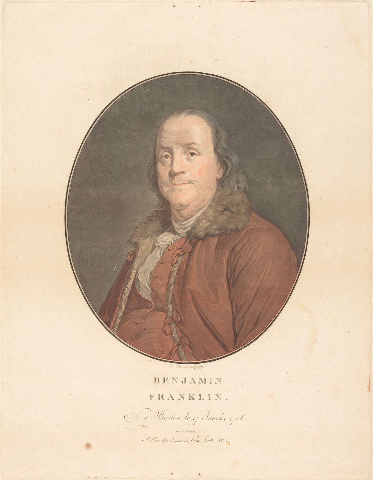Benjamin Franklin by Jean-François Janinet and Joseph Siffred Duplessis