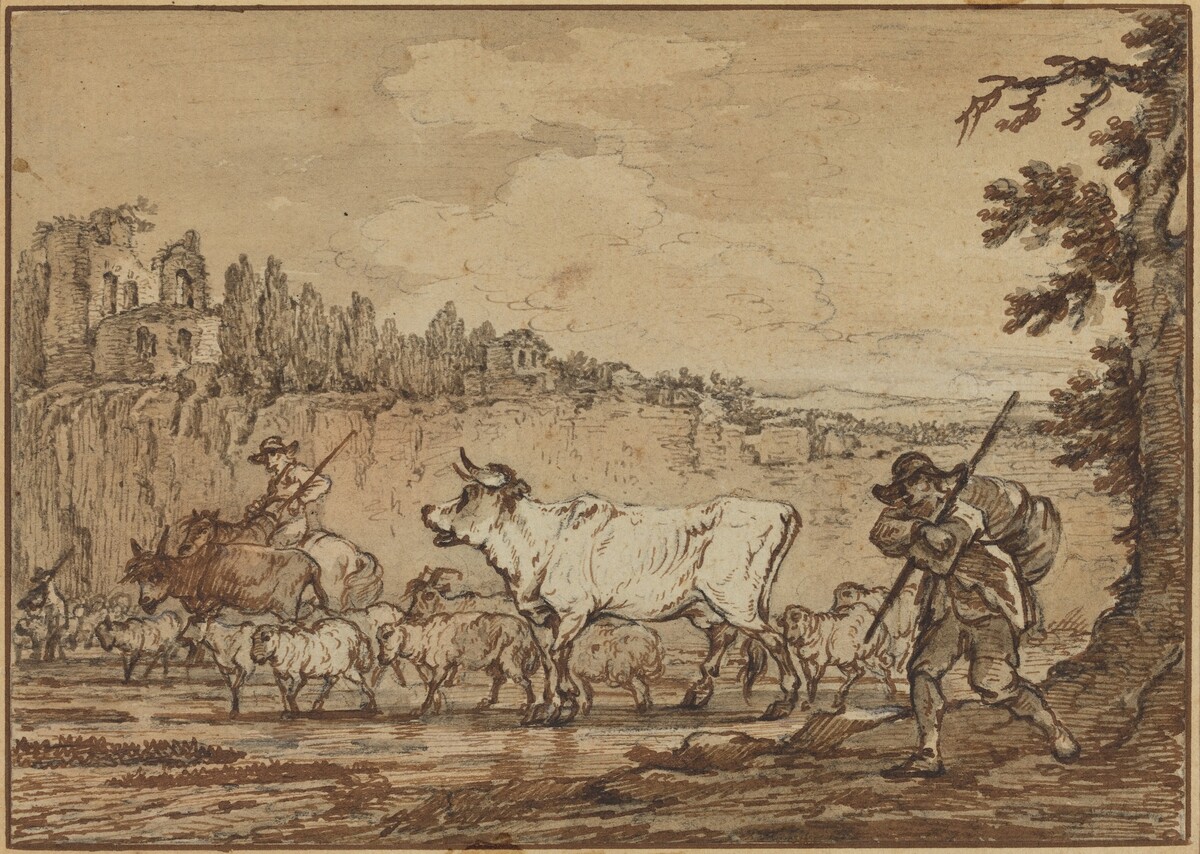 Herdsman Crossing a River by Attributed to Francesco Casanova