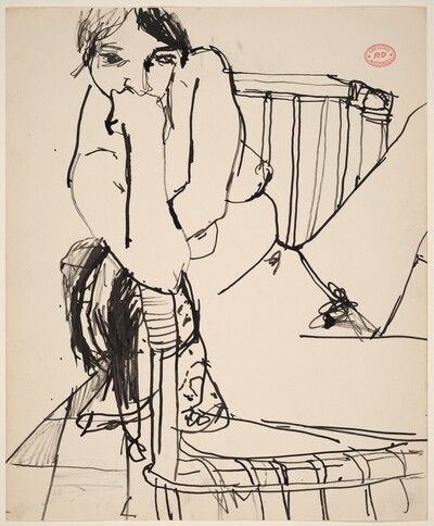 Untitled [nude seated sideways in an armchair]