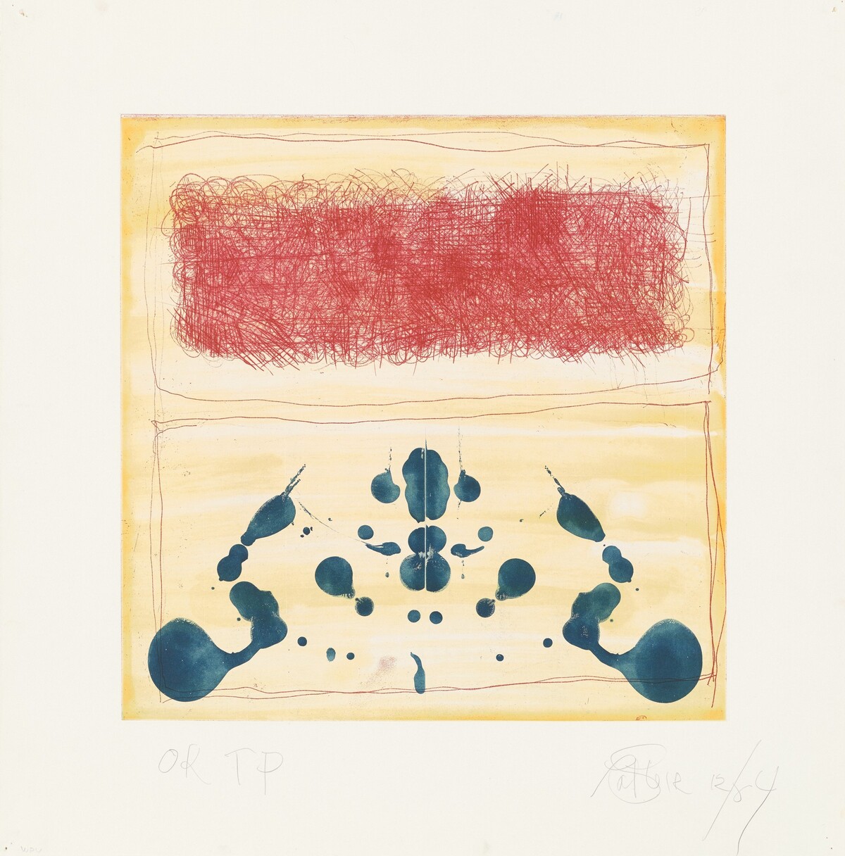 Mixed Marks, Rorshach with Red Rectangle by Pat Steir