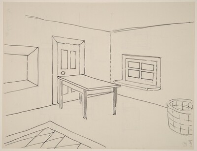 Basket, Table, Door, Window, Mirror, Rug #7 [recto]