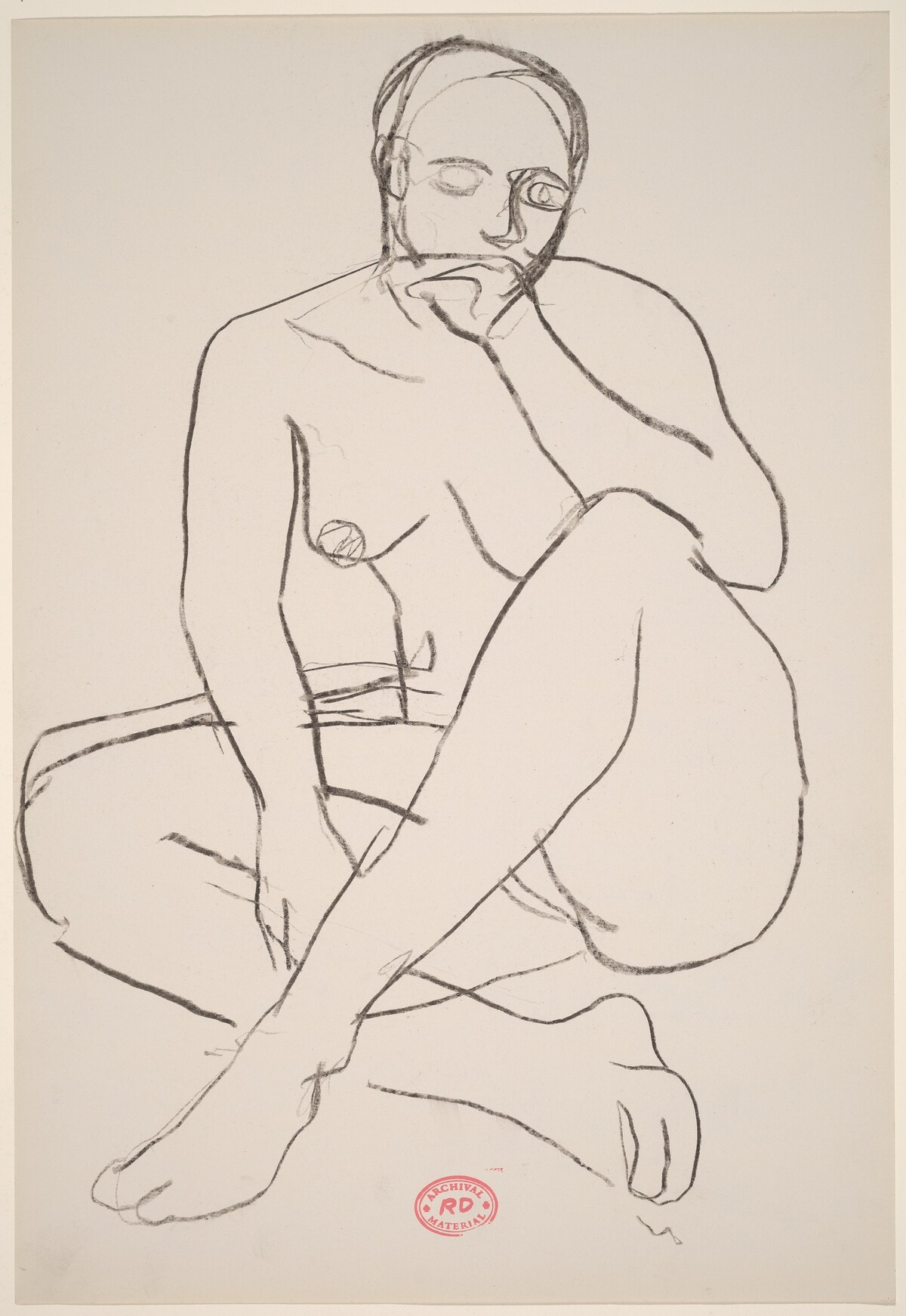 untitled [seated female nude with left hand to mouth] by Richard Diebenkorn