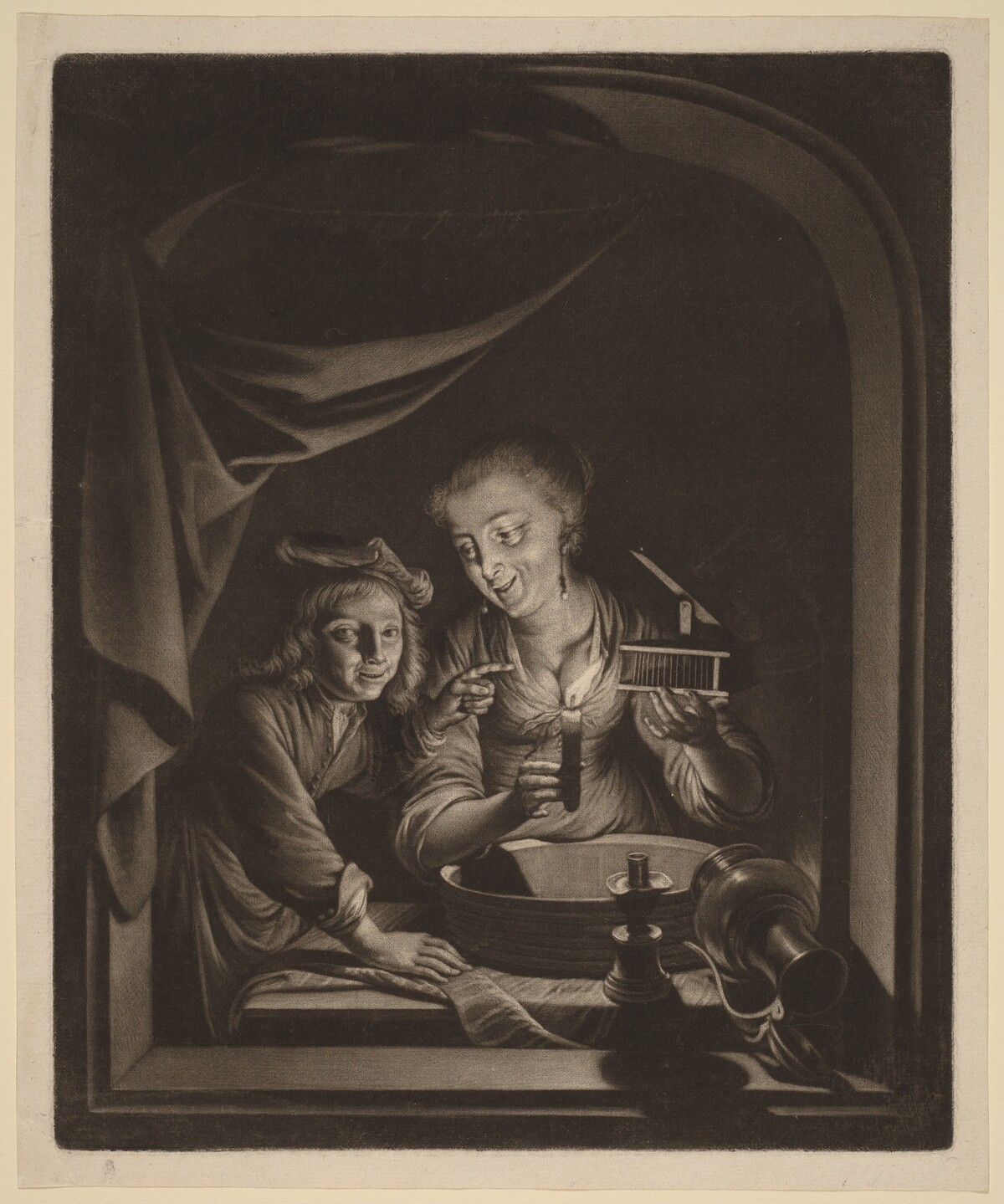 Maid with a Mousetrap by Nicolaas Verkolje after Gerrit Dou
