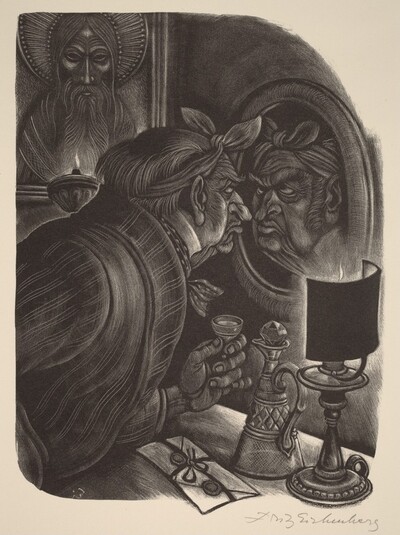 Fyodor Pavlovich Examines His Bruises (Book VIII: Mitya, facing p.308)
