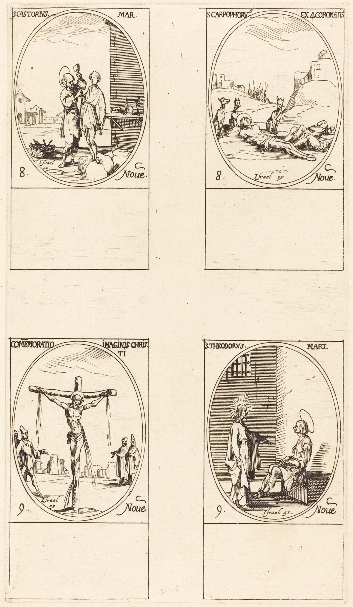 St. Castorius; St. Carpophorus & The Four Crowned Martyrs; Commemoration of the Image of Christ; St. Theodore by Jacques Callot