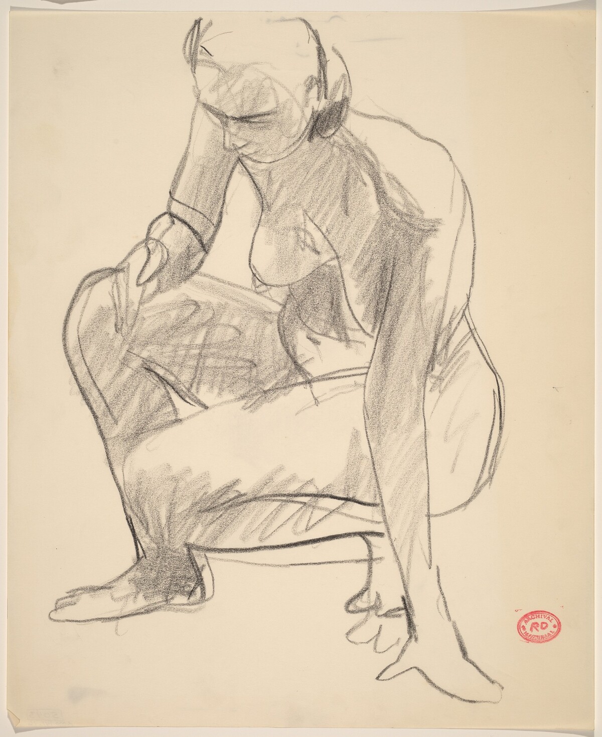 Untitled [crouching nude balancing herself on her left hand] by Richard Diebenkorn