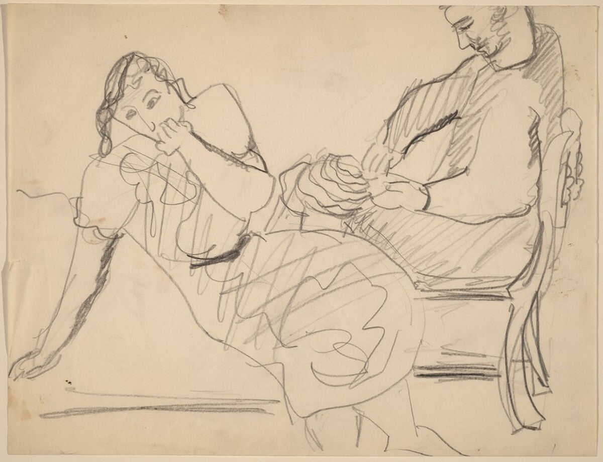 Seated Woman Leaning to Left, Man in Chair behind Her by Mark Rothko
