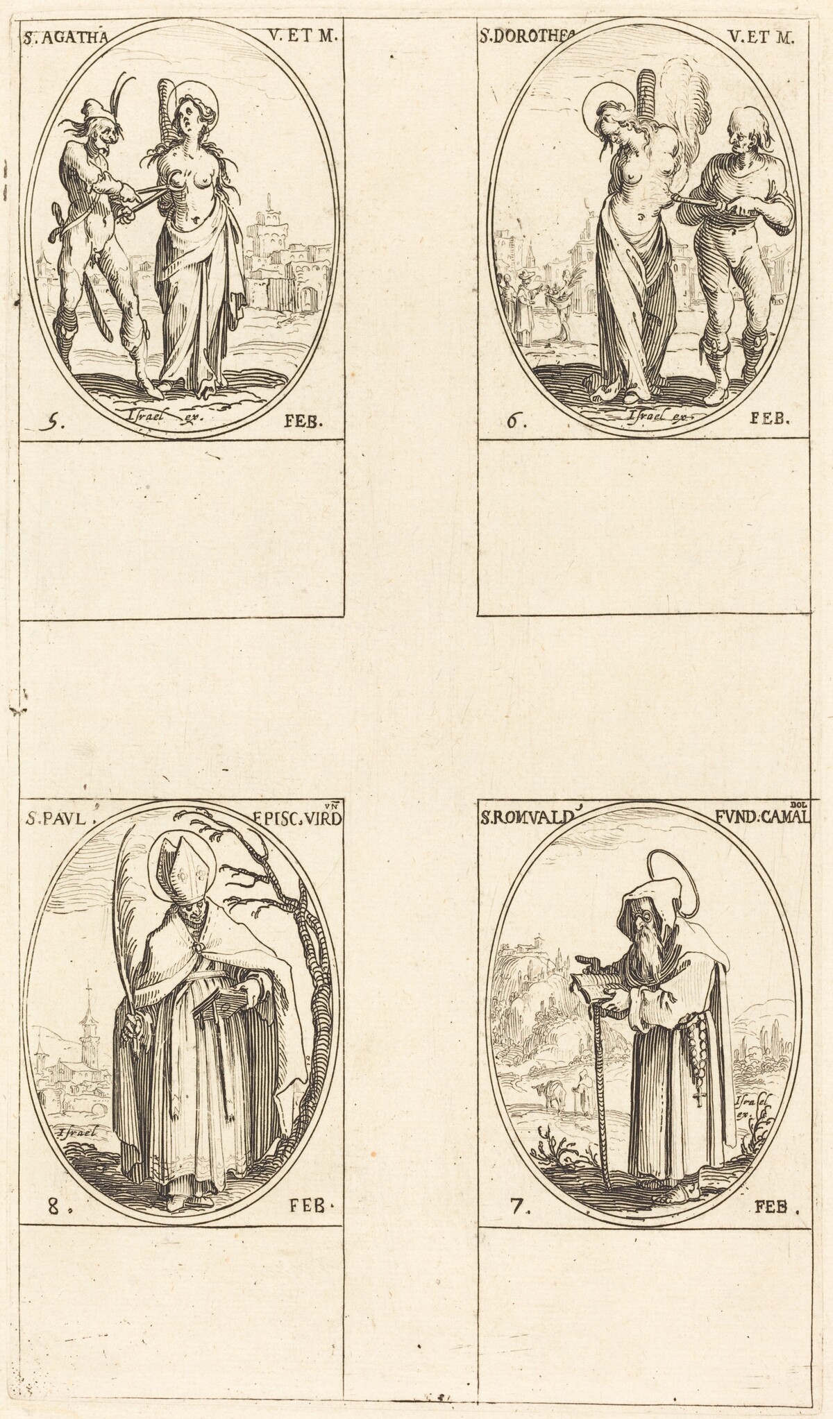 St. Agatha; St. Dorothy; St. Romuald of Ravenna; St. Paul, Bishop of Verdun by Jacques Callot
