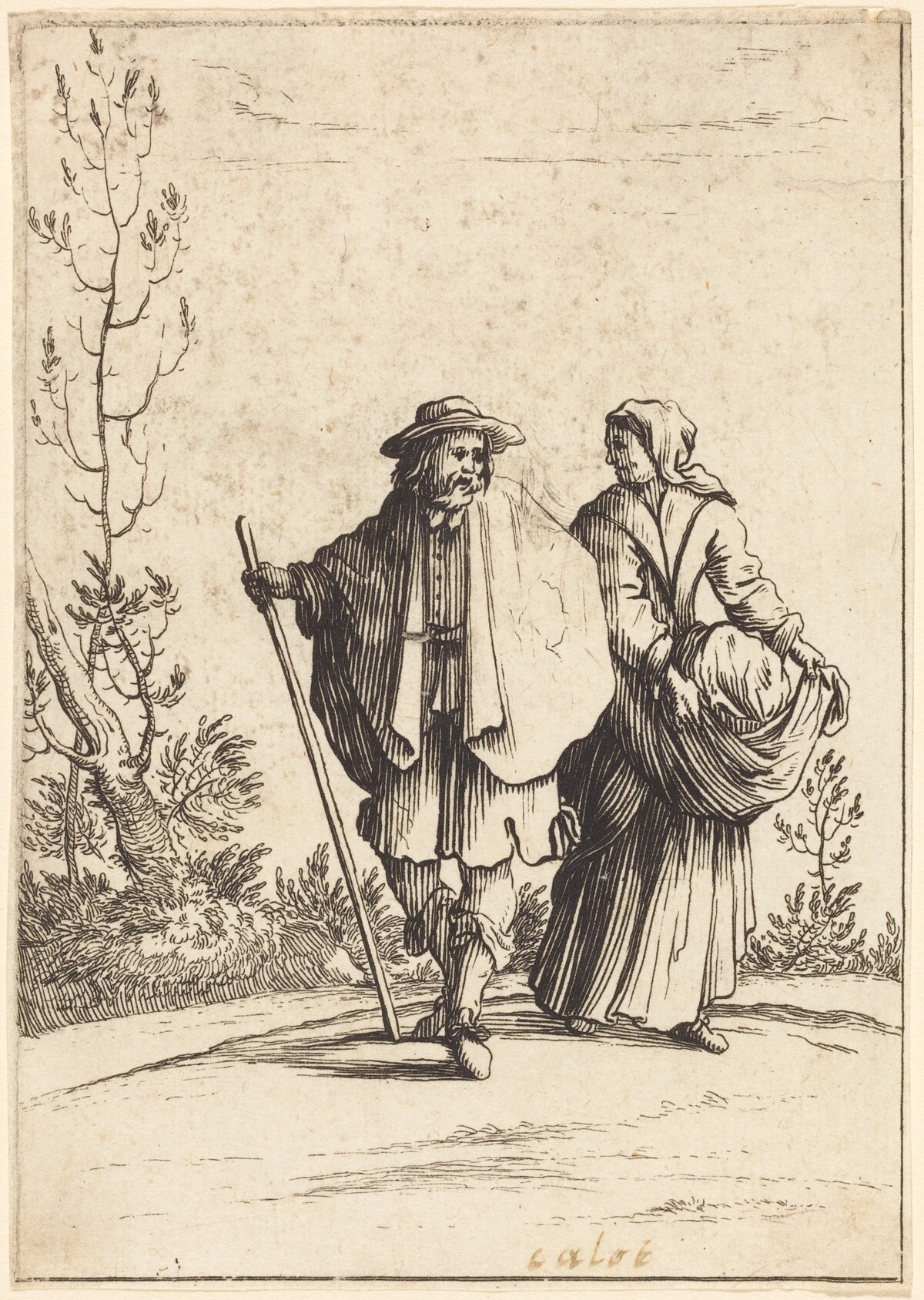 Beggar Couple, with Landscape in Background by after Jacques Callot