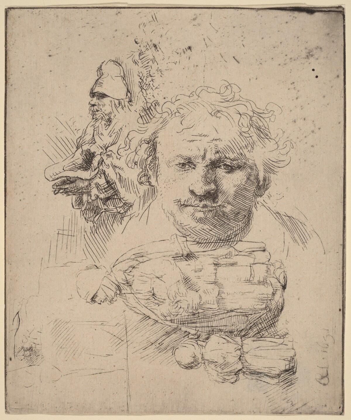 Sheet of Studies with the Head of the Artist, a Beggar Man, and Woman and Child by Rembrandt van Rijn