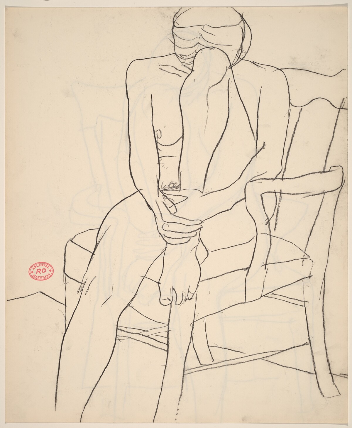Untitled [seated nude with resting her head on her retracted leg] [recto] by Richard Diebenkorn