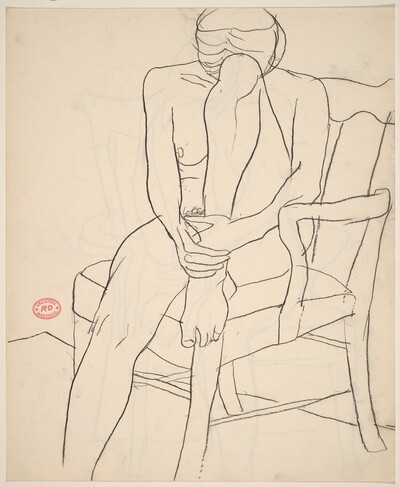 Untitled [seated nude with resting her head on her retracted leg] [recto]