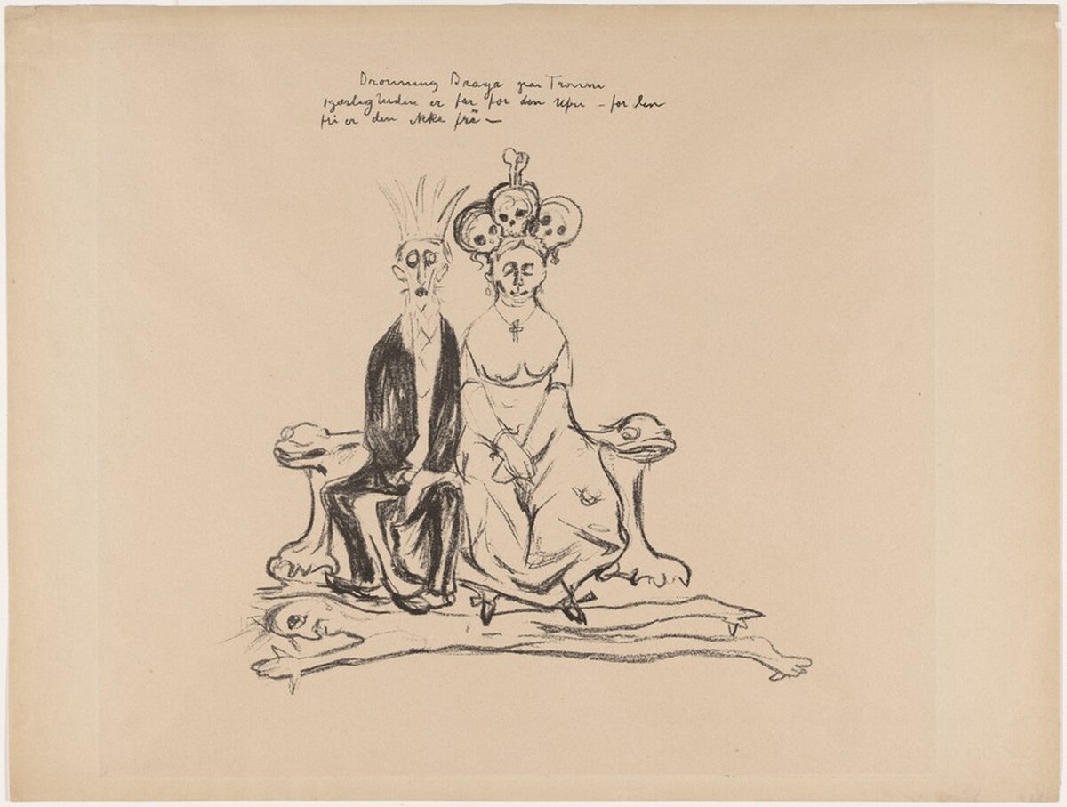 Caricature: Queen Drage on Her Throne by Edvard Munch