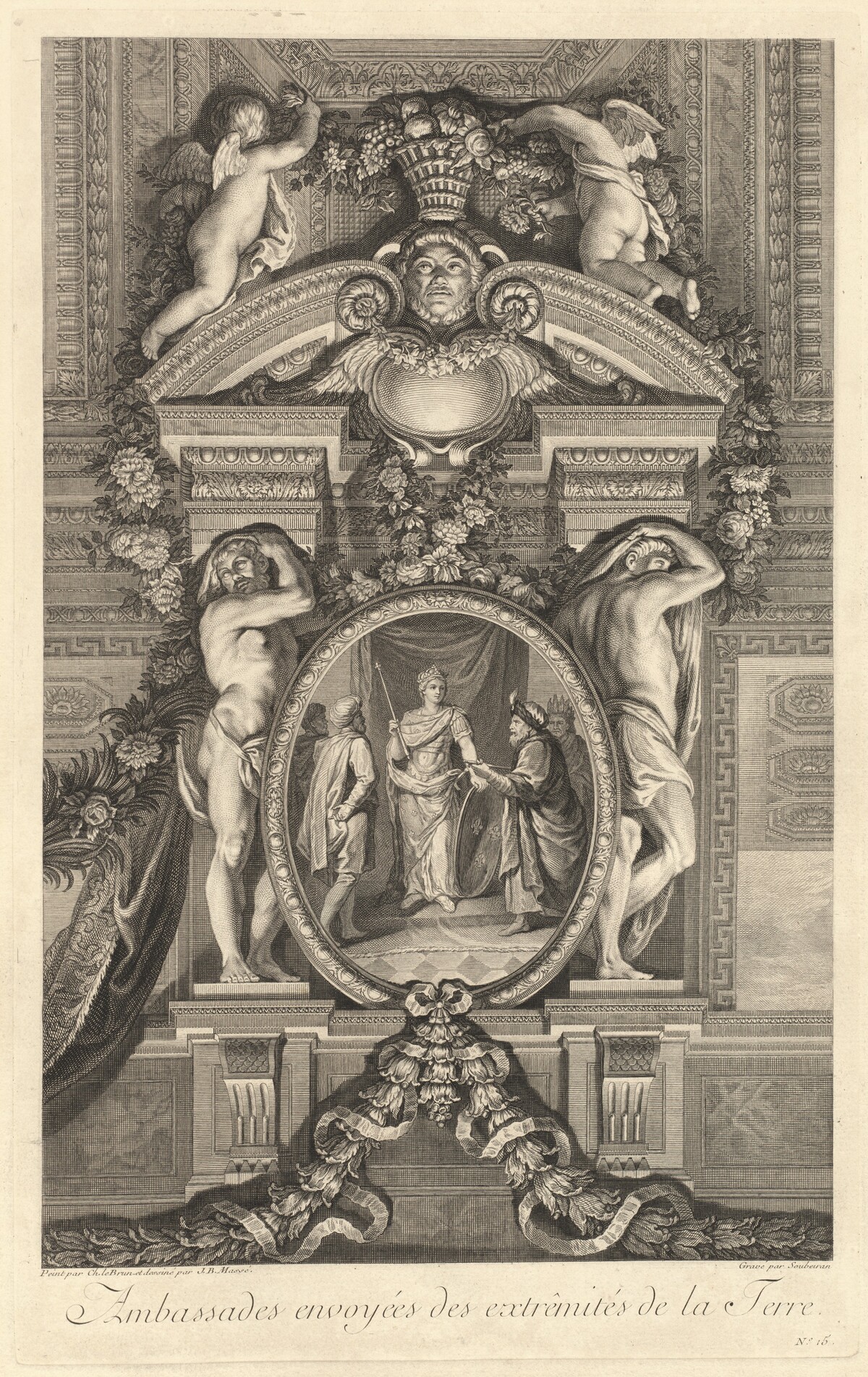 Ambassades envoyées des extrêmités de la Terre (Embassies Sent from the Extremities of the Globe) [pl. 15] by Jean-Baptiste Massé (designer) and Pierre Soubeyran (engraver) after Charles Le Brun