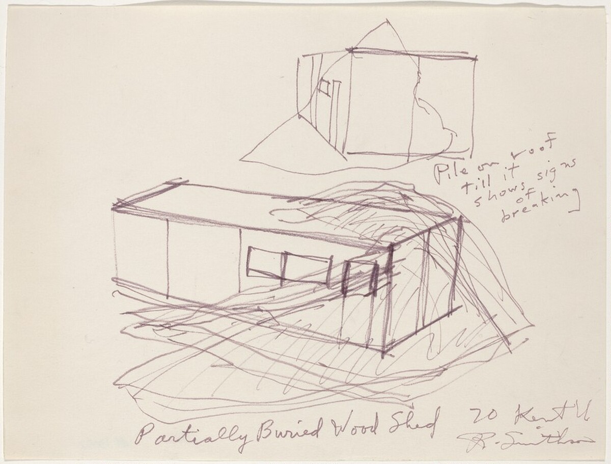 Partially Buried Woodshed [lower right] by Robert Smithson