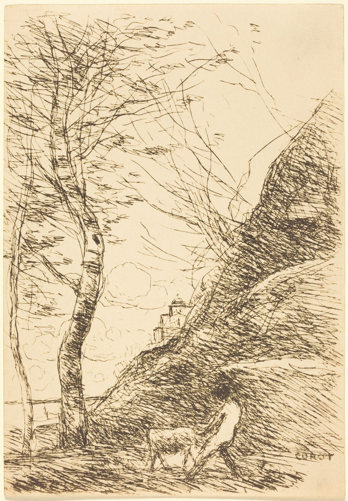 Shepherd Struggling with a Goat (Berger luttant avec sa chevre) by Jean-Baptiste-Camille Corot
