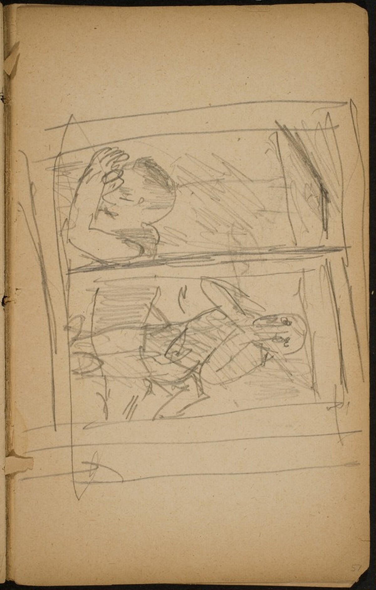 Paar durch ein Fenster gesehen (Distrought Couple Seen through a Window) [p. 57] by Max Beckmann