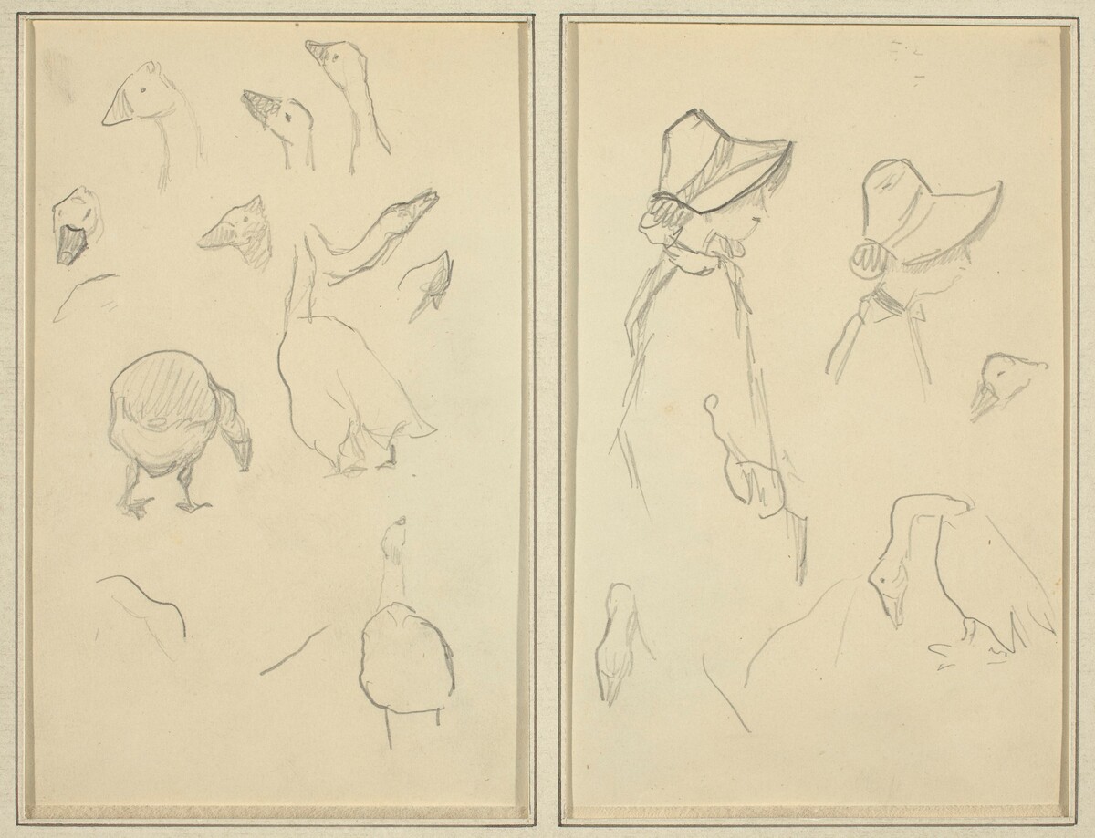 Geese; Girls in Bonnets, Geese [recto] by Paul Gauguin