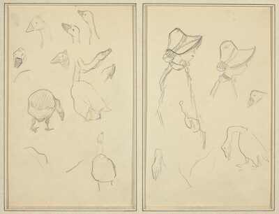 Geese; Girls in Bonnets, Geese [recto]