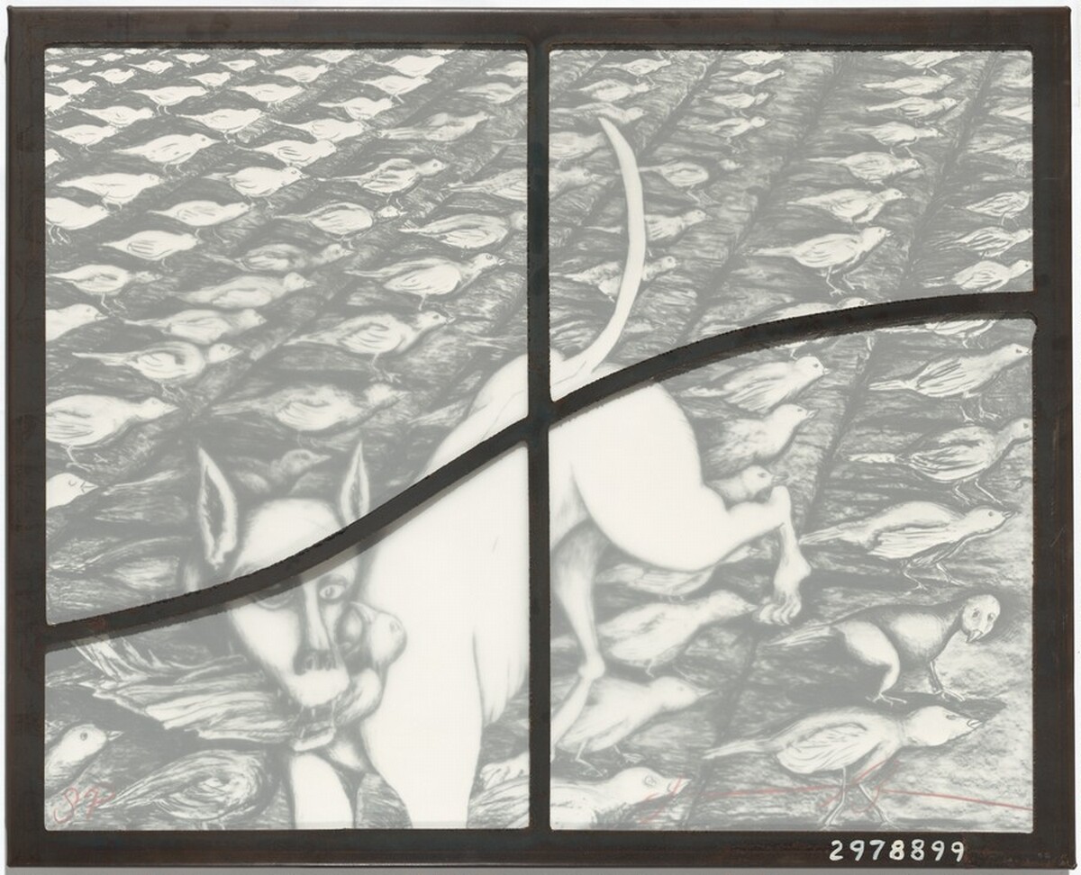 Berlin Dream with Steel Window Frame by Jonathan Borofsky