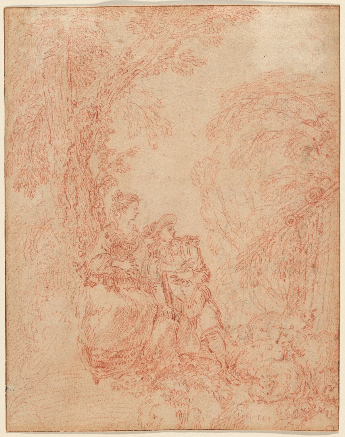 A Shepherd and Shepherdess Seated under a Tree by Antoine Watteau