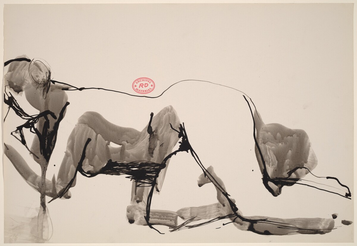 Untitled [nude lying on her side with left hand to cheek] by Richard Diebenkorn