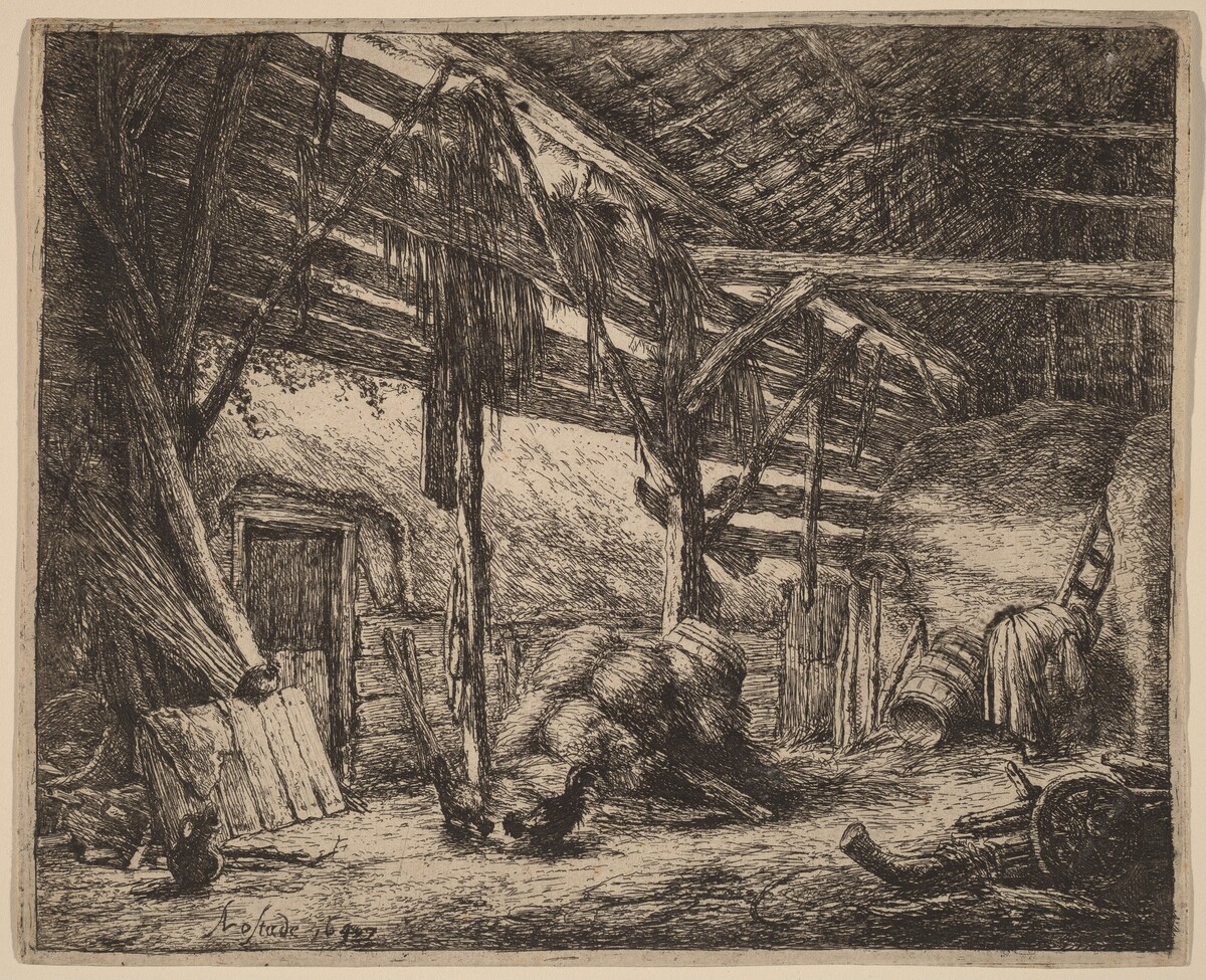 Interior of a Barn with a Peasant Woman at Work by Adriaen van Ostade