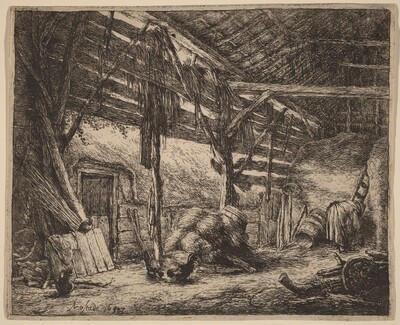 Interior of a Barn with a Peasant Woman at Work