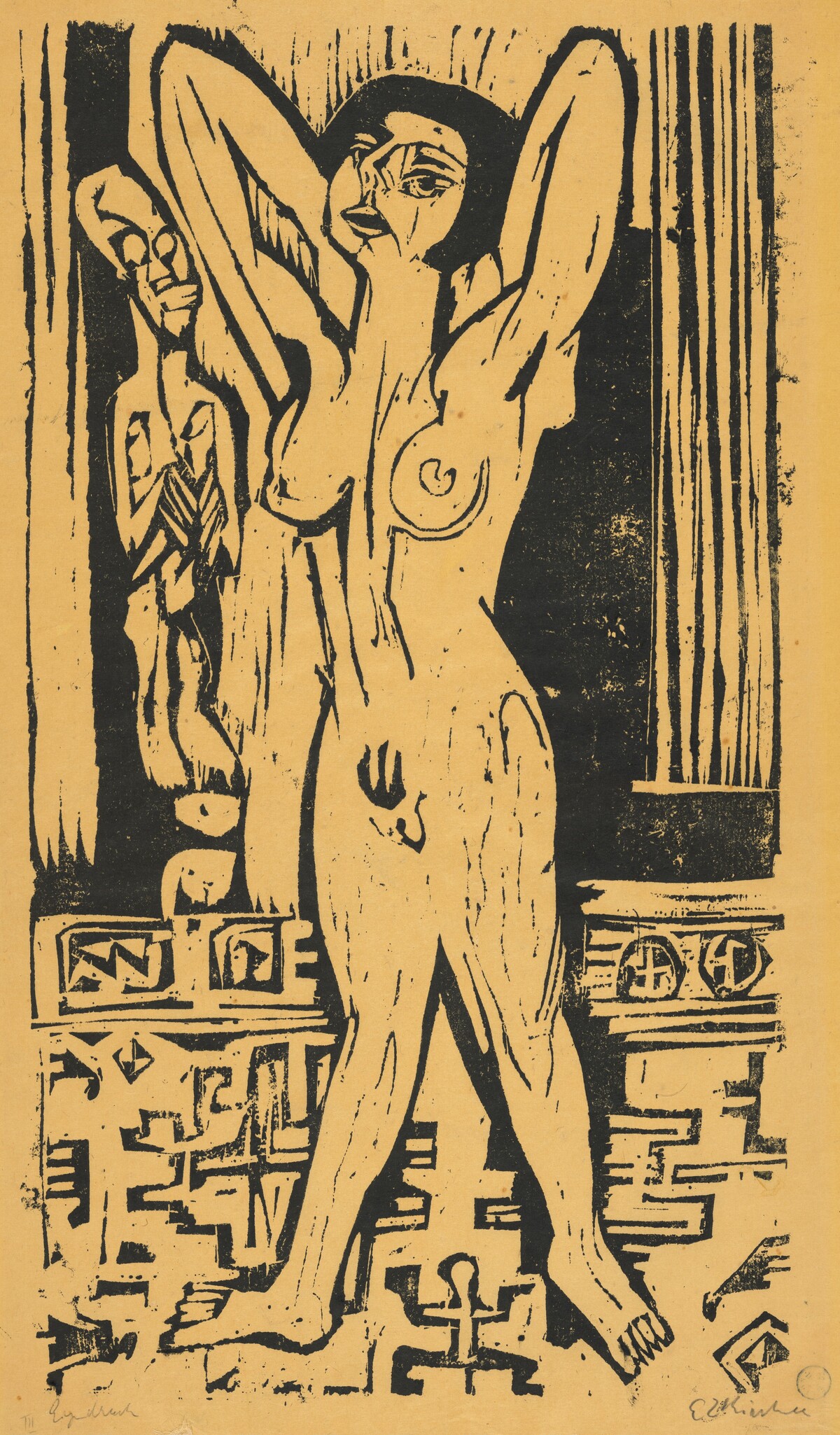 Naked Girl on a Carpet (Nacktes Mädchen auf Teppich) by Ernst Ludwig Kirchner