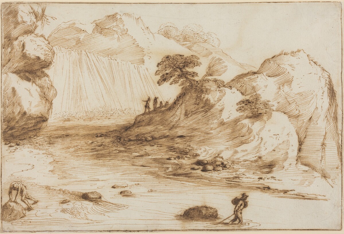 Landscape with a Waterfall by Giovanni Francesco Barbieri, called Guercino
