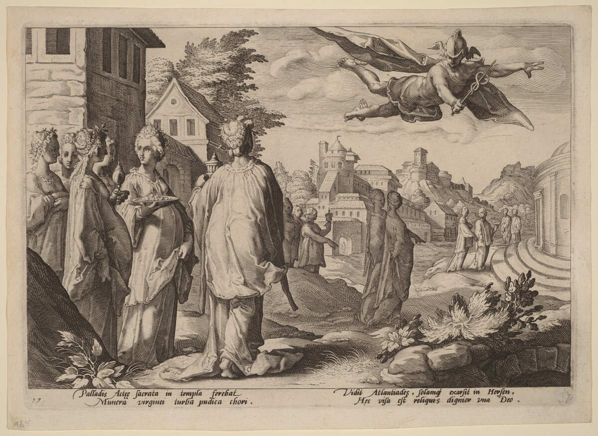 Mercury Falling in Love with Herse by Workshop of Hendrick Goltizus, after Hendrick Goltzius